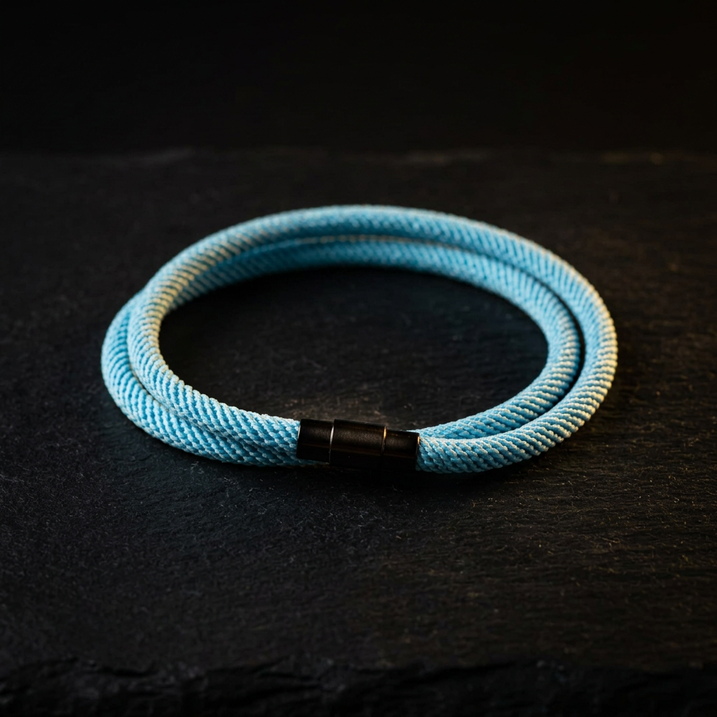 Blue twisted rope bracelet with black magnetic clasp